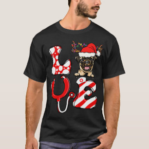 T-shirt Infirmière de décorations de Noël Amour Pug