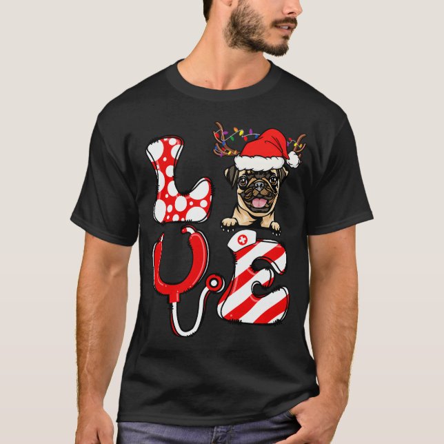 T-shirt Infirmière de décorations de Noël Amour Pug (Devant)