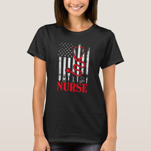 T-shirt Infirmière de fierté Usa Drapeau Stethoscope Infir (Devant)