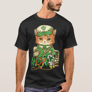 T-shirt Infirmière de la Saint-Patrick Chat Leprechaun Cha