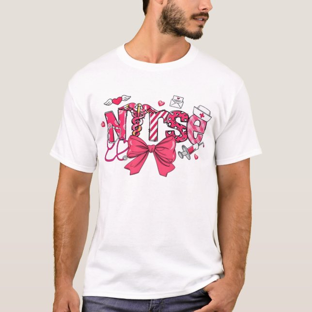 T-shirt Infirmière de la Saint-Valentin rose, Saint-Valent (Devant)