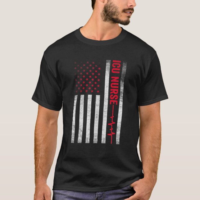 T-shirt Infirmière de l'ICU soins critiques drapeau améric (Devant)