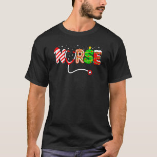 T-shirt Infirmière de Noël Santa Elfe RN NICU URGENCES Équ