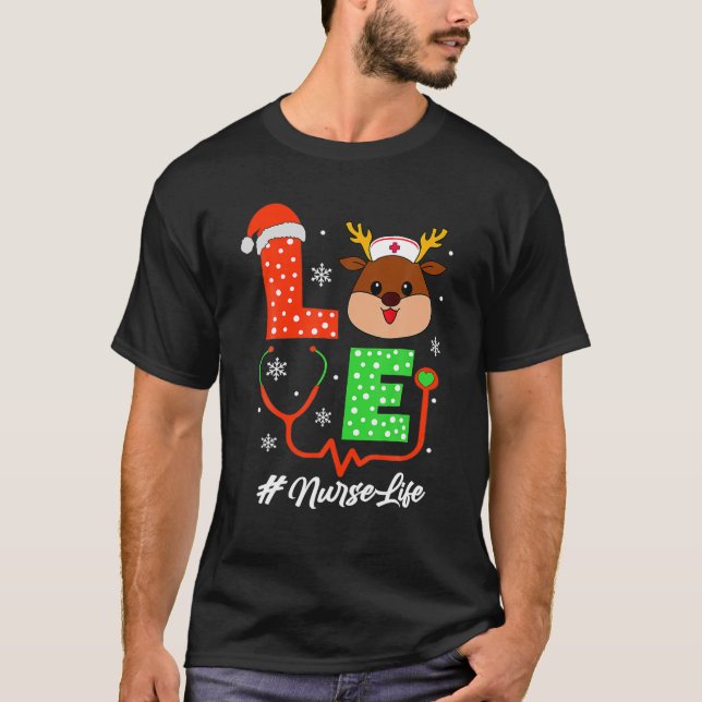 T-shirt Infirmière de Noël Scrub Tops Drôle Reindeer Nurse (Devant)