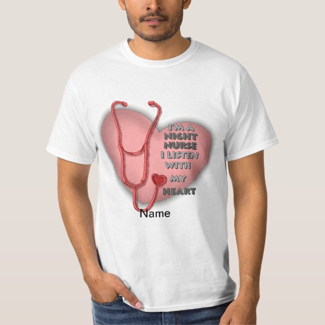 T-shirt Infirmière de nuit du coeur rouge (Devant)