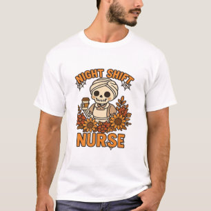 T-shirt Infirmière de nuit florale squelette Halloween RN