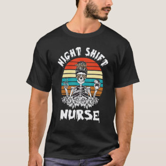T-shirt Infirmière de nuit squelette Halloween