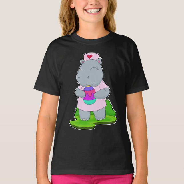 T-shirt Infirmière de Pâques Hippopotame (Devant)