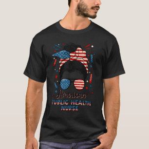 T-shirt Infirmière de santé publique du 4 juillet Drapeau