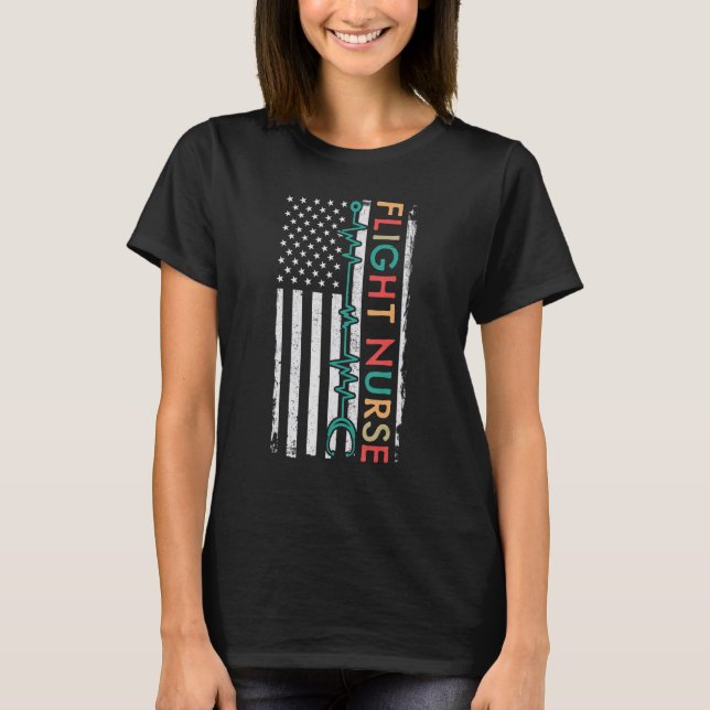 T-shirt Infirmière de vol Battement de coeur Drapeau améri (Devant)