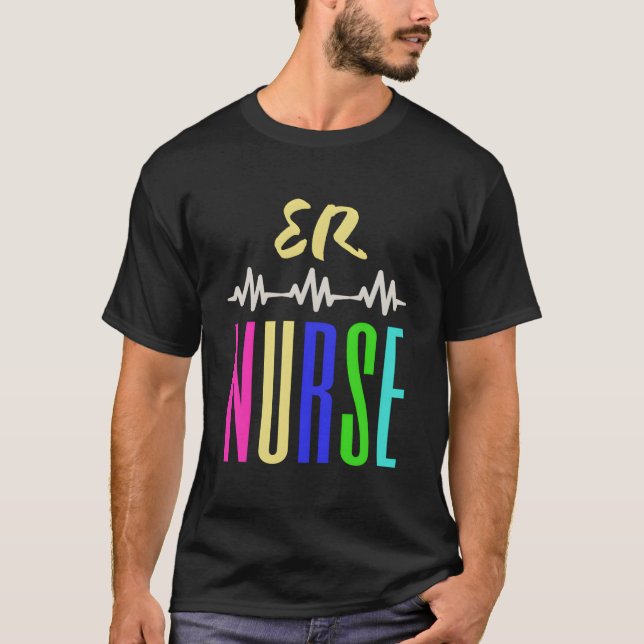 T-shirt Infirmière des Urgences Bleu Vert Jaune Multicolor (Devant)