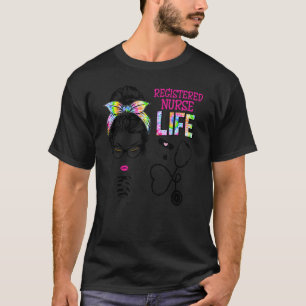T-shirt Infirmière diplômée Stéthoscope Tie Dye Chignon dé