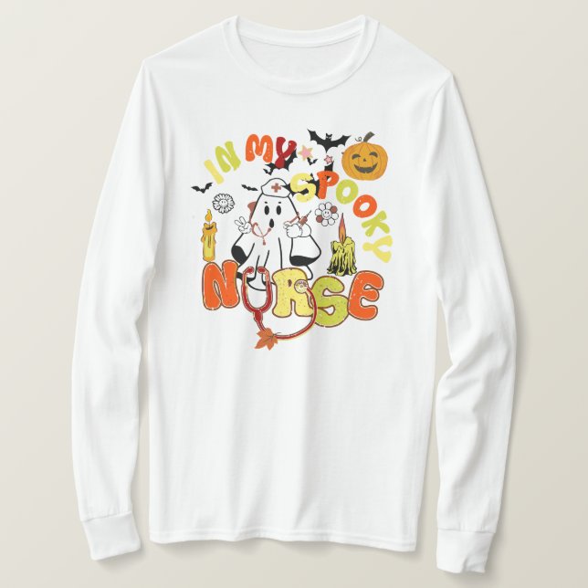 T-shirt Infirmière Éffrayante rétro Halloween Infirmière V (Design devant)