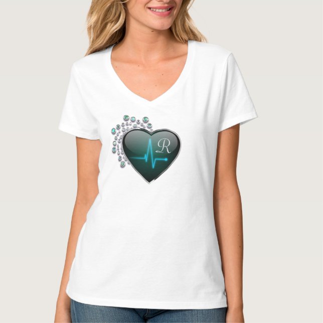 T-shirt Infirmière EKG bijou coeur médical (Devant)
