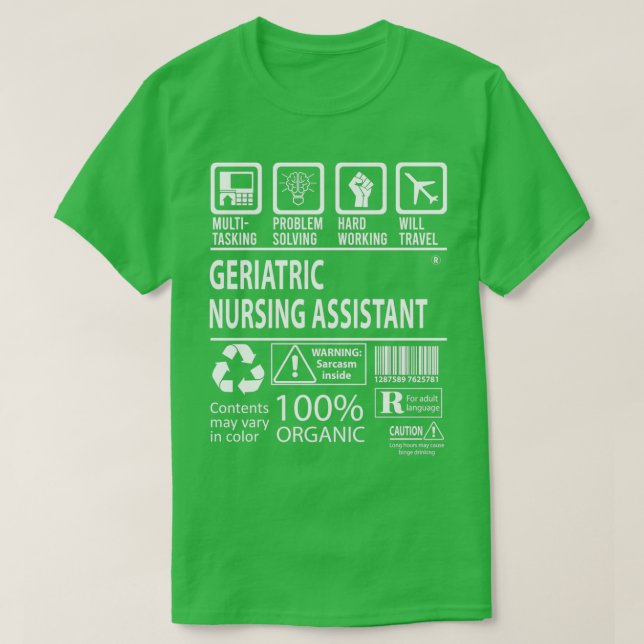 T-shirt Infirmière en gériatrie Adjointe multitâche certif (Design devant)