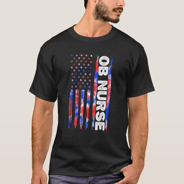T-shirt Infirmière en obstétrique OB Tie Dye Drapeau Améri (Devant)