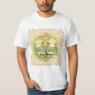 T-shirt Infirmière en soins cardiaques en or Caducée