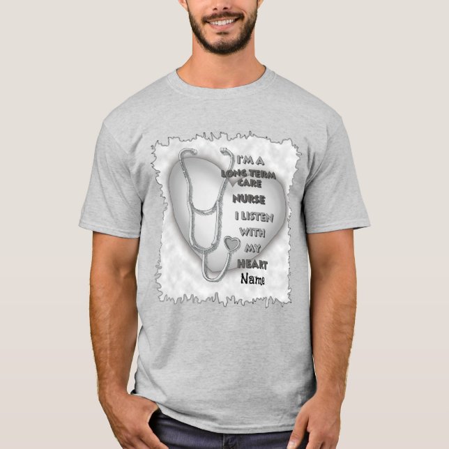 T-shirt Infirmière en soins de longue durée Grey Heart (Devant)