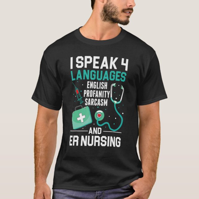 T-shirt Infirmière ER Je parle 4 langues Infirmière d'urge (Devant)