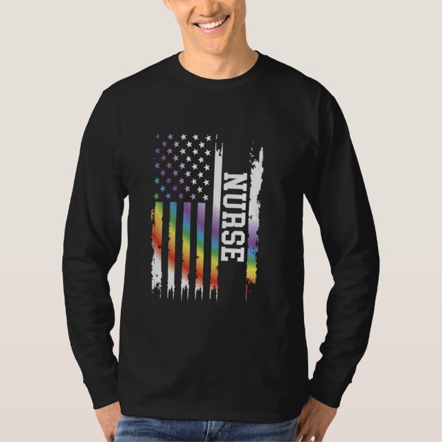 T-shirt Infirmière États-Unis Arc-en-ciel en détresse avec (Devant)