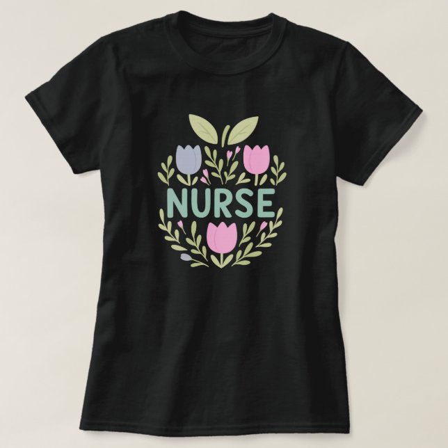 T-shirt Infirmière Floral Tulip Design (Design devant)
