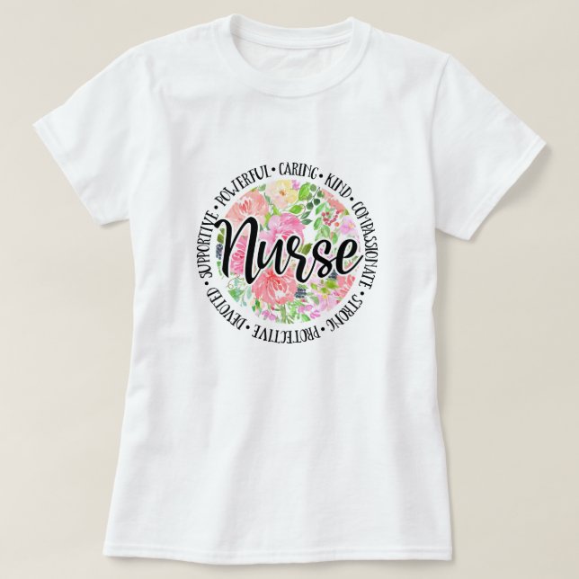 T-shirt Infirmière florale (Design devant)