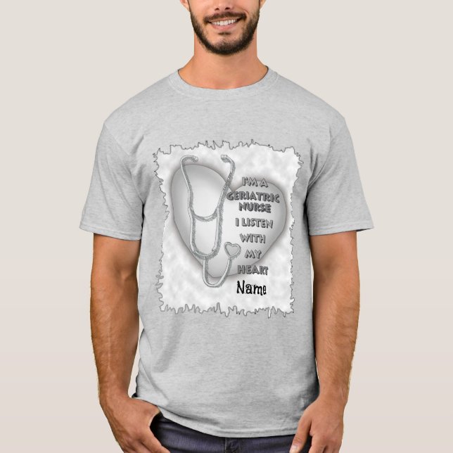T-shirt Infirmière gériatrique à coeur gris (Devant)