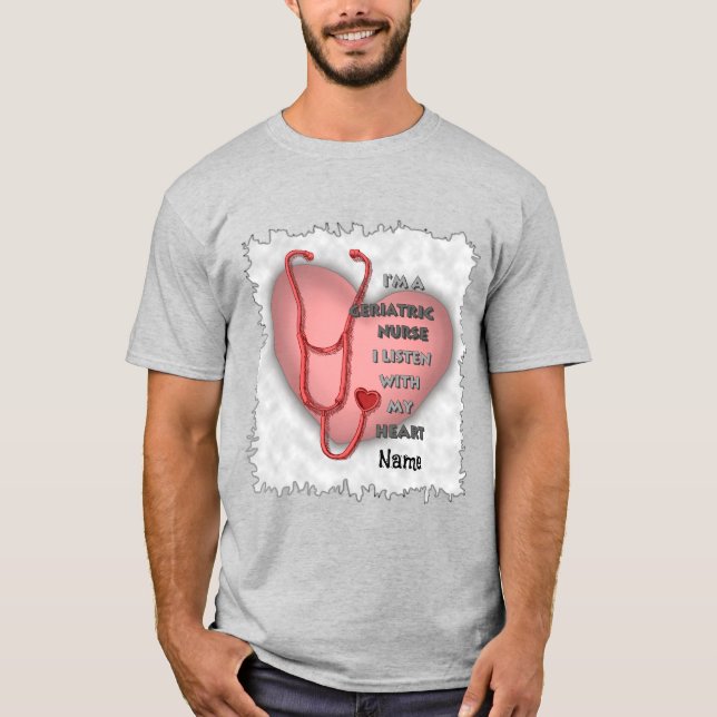T-shirt Infirmière gériatrique à coeur rouge (Devant)