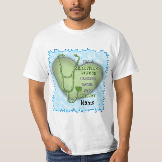 T-shirt Infirmière gériatrique à coeur vert (Devant)