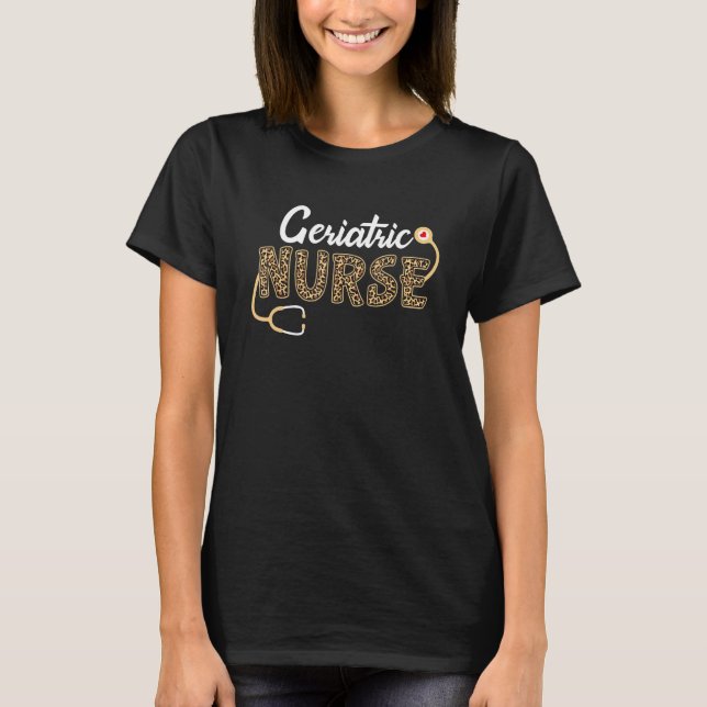 T-shirt Infirmière gériatrique Empreinte de léopard Stetho (Devant)