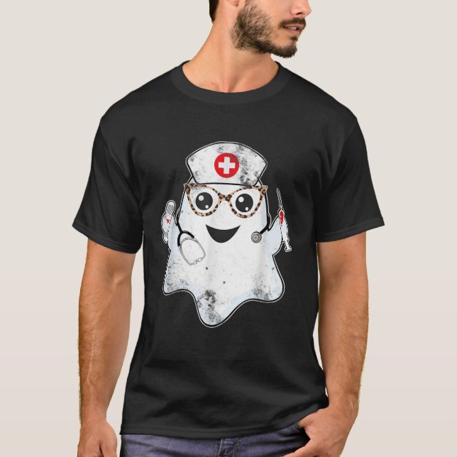 T-shirt Infirmière Ghost Scrub Top Costume Halloween Pour  (Devant)