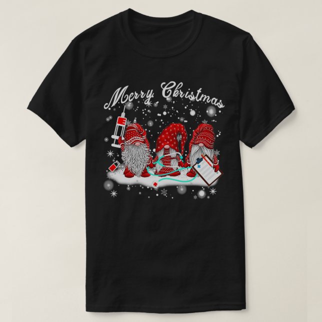 T-shirt Infirmière Gnomes Père Noël Christmas Light (Design devant)