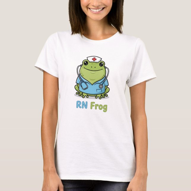 T-shirt Infirmière Grenouille RN Dessin Animé Conception M (Devant)