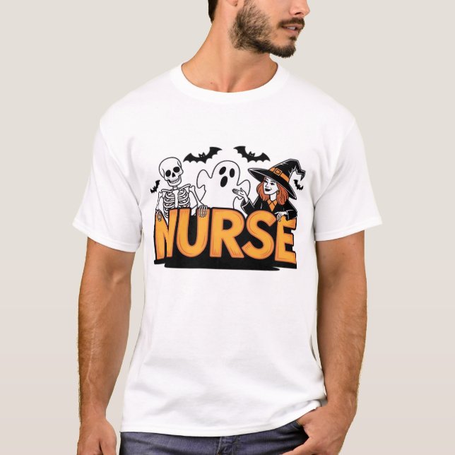 T-shirt Infirmière - Halloween - avec fantôme, sorcière et (Devant)