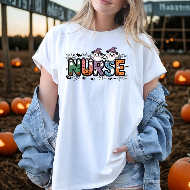 T-shirt Infirmière Halloween Cartoon Lettres Éffrayantes C (Créateur téléchargé)