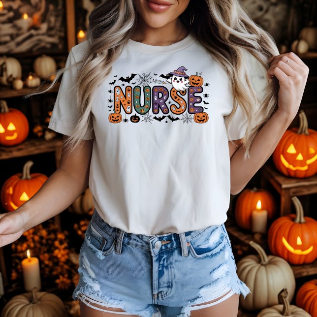 T-shirt Infirmière Halloween Cartoon Lettres Éffrayantes C (Créateur téléchargé)