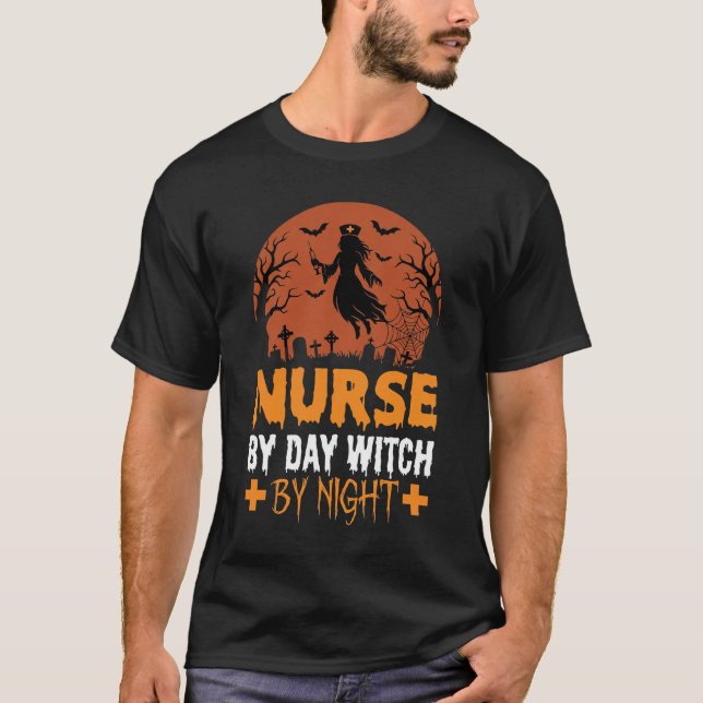 T-shirt Infirmière Halloween de Jour Sorcière de Nuit (Devant)