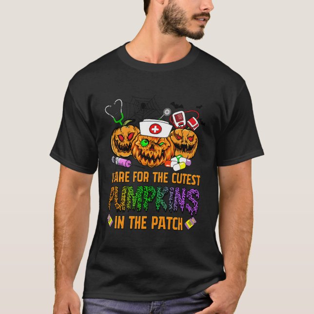 T-shirt Infirmière Halloween Je M'Occupe Des Citrouilles L (Devant)