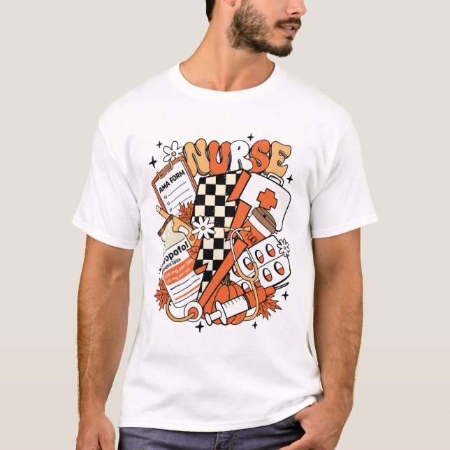 T-shirt Infirmière Halloween mignonne Automne (Devant)