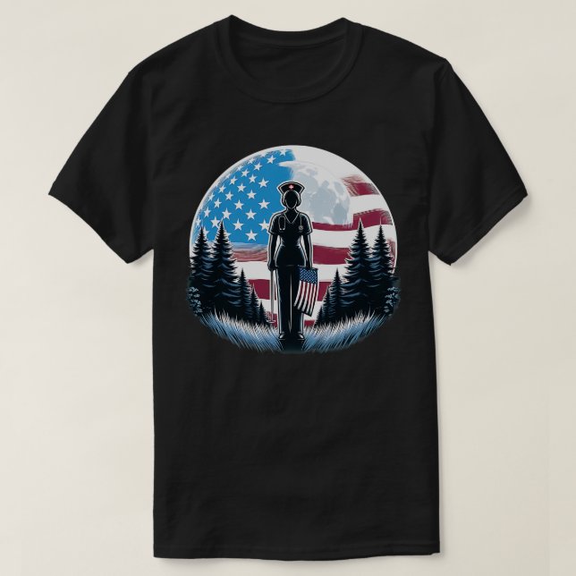 T-shirt Infirmière inscrite American Flag Pleine lune Infi (Design devant)