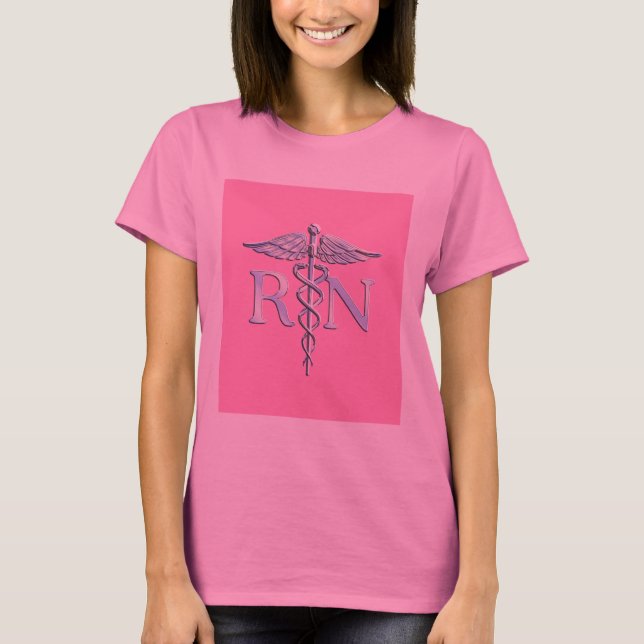 T-shirt Infirmière inscrite Silver Caduceus Décor rose cla (Devant)
