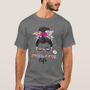 T-shirt Infirmière inscrite Vie Messy Bun Hair Stethoscope