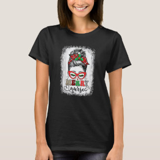 T-shirt Infirmière joyeuse de Noël Bun Messy Infirmière Cl
