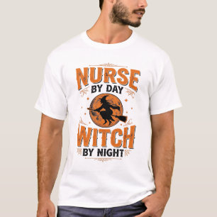 T-shirt Infirmière le jour sorcière la nuit Design Hallowe