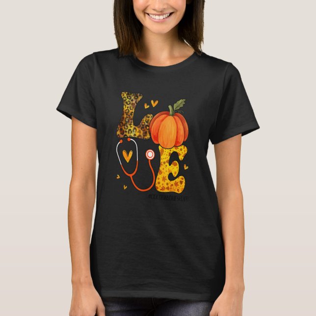 T-shirt Infirmière Leopard Citrouille Thanksgiving Love On (Devant)