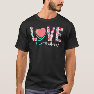 T-shirt Infirmière Love Floral Stethoscope Scrub Life