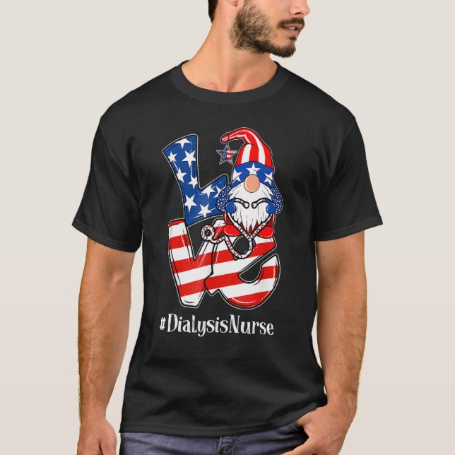 T-shirt Infirmière Love Gnome Dialyse Drapeau américain Pa (Devant)