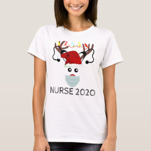 T-shirt Infirmière Noël 2020 Reindeer portant un masque 