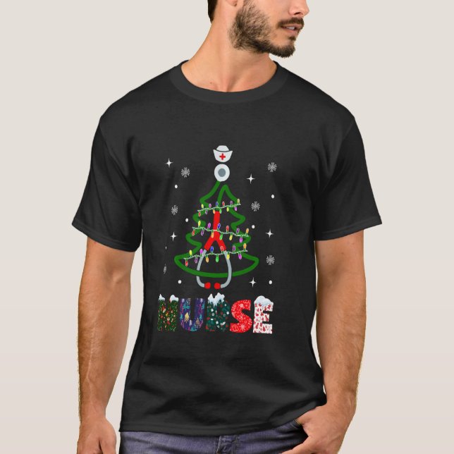 T-shirt Infirmière Noël Arbre Stethoscope Infirmière Noël  (Devant)