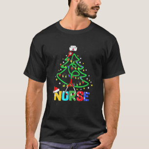 T-shirt Infirmière Noël Arbre Stethoscope Scrub Infirmière